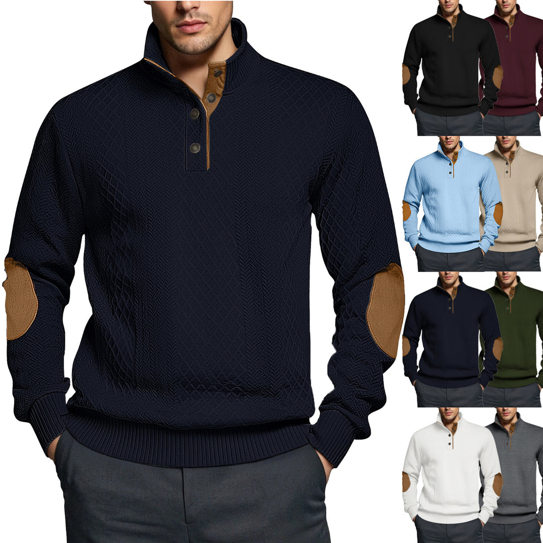 Herren Strickpullover mit strukturiertem Design und Lederpatches Echoarchiv
