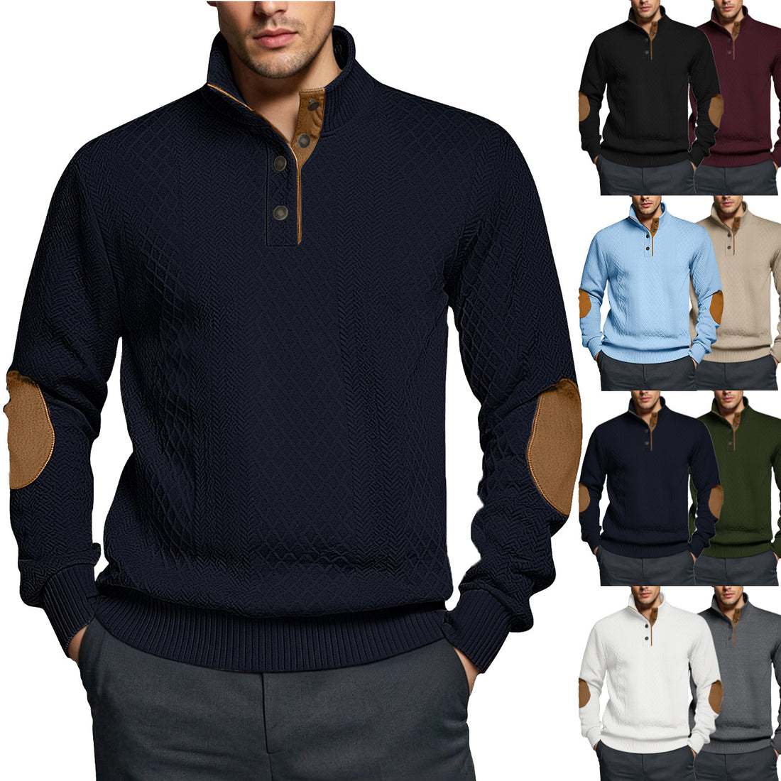 Herren Strickpullover mit strukturiertem Design und Lederpatches – Norvane