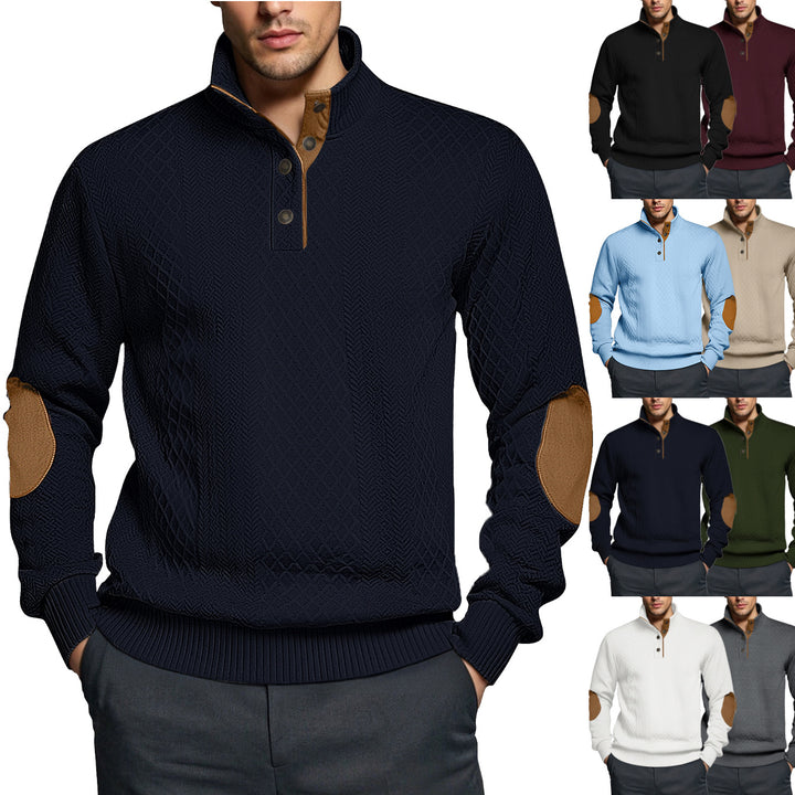 Herren Strickpullover mit strukturiertem Design und Lederpatches Echoarchiv