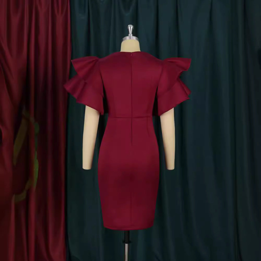 Damen figurbetontes Midi-Kleid mit voluminösen Rüschensäumen und Glitzerakzenten Echo Archiv