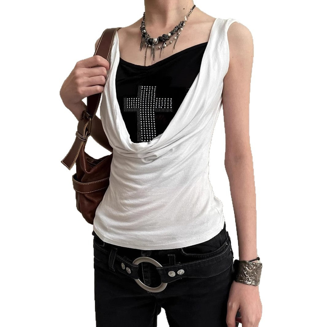 Damen stilvolles Top mit funkelndem Kreuzdesign Echo Archiv