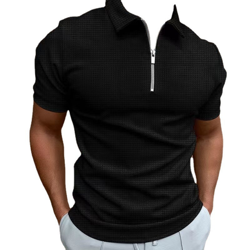 Herren Kurzarm Poloshirt mit modischem Reißverschluss und strukturiertem Muster Echoarchiv