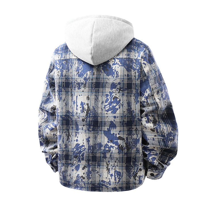 Herren lässige karierten Overshirt mit Kapuze Echoarchiv