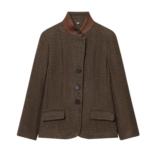Damen Kurzer Tweedblazer mit Stehkragen, Knopfleiste und Pattentaschen Echo Archiv
