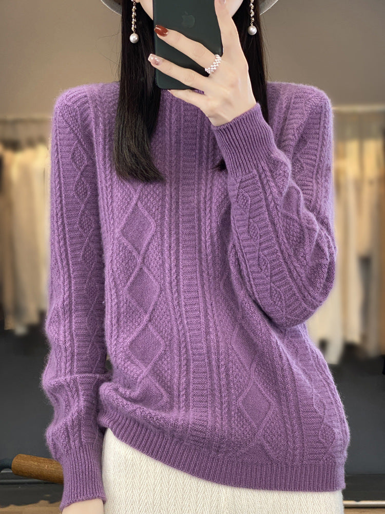 Damen Zopfmuster-Feinstrickpullover mit Ajour-Bahnen und weichem Mohair-Finish Echoarchiv