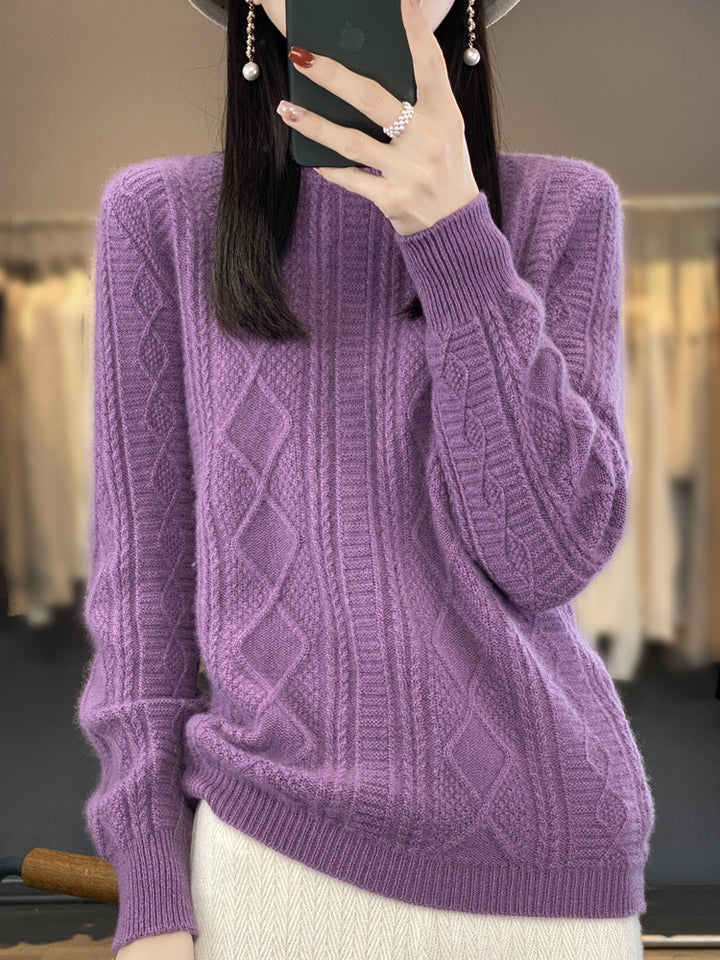 Damen Zopfmuster-Feinstrickpullover mit Ajour-Bahnen und weichem Mohair-Finish Echoarchiv