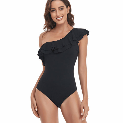 Damen Einteiliger Badeanzug mit asymmetrischem Rüschendesign Echo Archiv