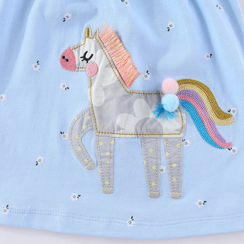 Mädchen Baumwollkleid mit süßer Einhorn-Stickerei Echo Archiv