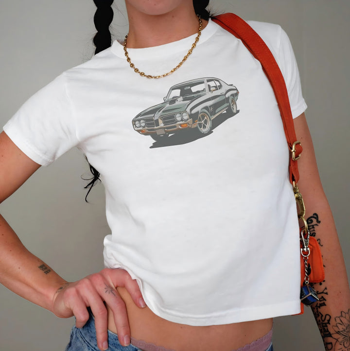 Damen Crop-T-Shirt mit kreativem Nostalgie-Druck und lässigem Schnitt Echo Archiv
