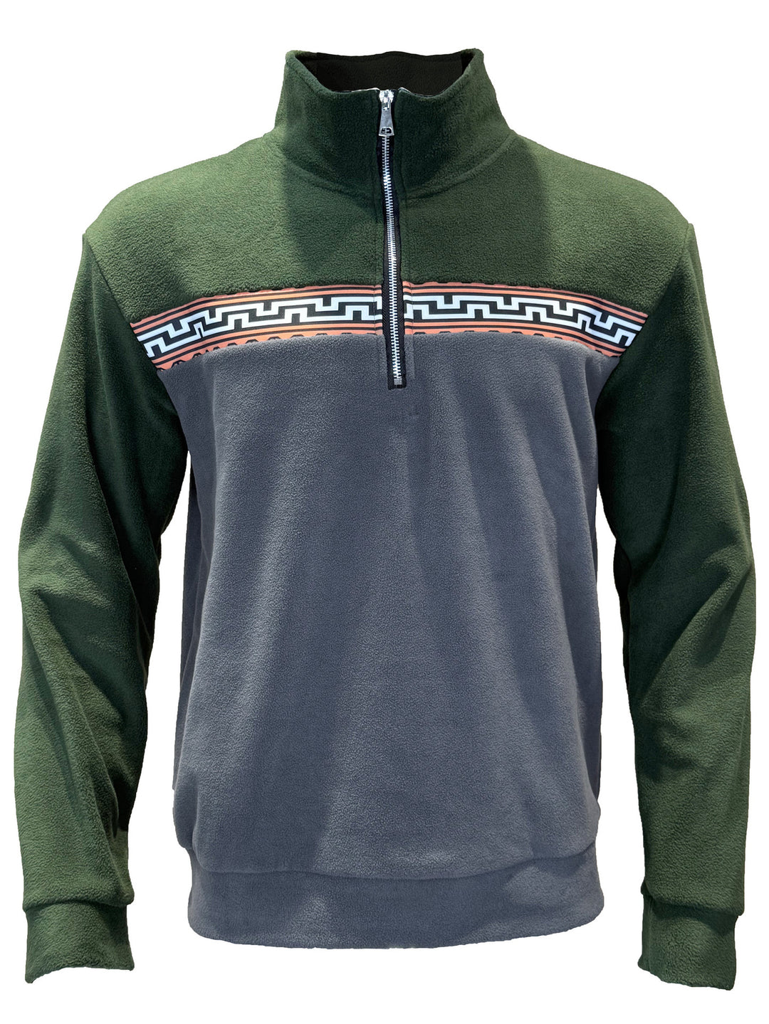 Herren Fleece-Pullover mit stylishem Stehkragen und farblich abgesetztem Muster Echoarchiv