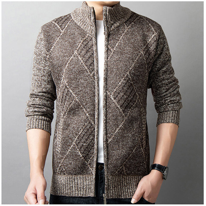 Herren Strickjacke mit modernem Zipper und grafischem Muster Echoarchiv