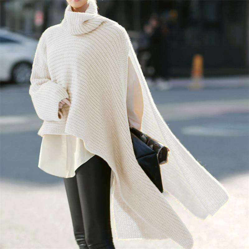 Damen Asymmetrischer Rollkragen-Poncho mit seitlichem Cape-Detail Echo Archiv