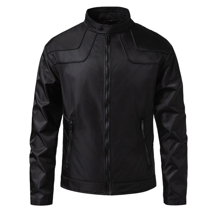 Herren schmale wasserabweisende Kunstlederoptik-Übergangsjacke mit Stehkragen Echo Archiv