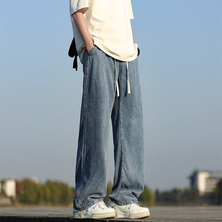 Herren lockere und bequeme Denim-Hose mit verstellbarem Bund Echoarchiv