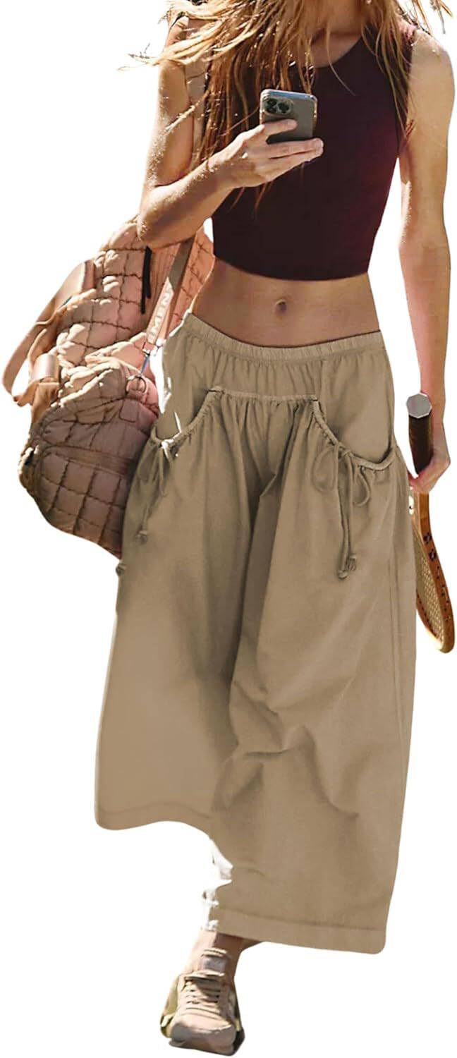 Damen Weite Culotte-Hose mit Kordelzug und großzügigen Taschen – Avérine