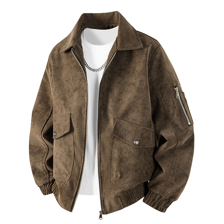 Herren Velourslederoptik Oversize-Bomberjacke mit Utility-Ärmeltasche & Pattentaschen Echoarchiv