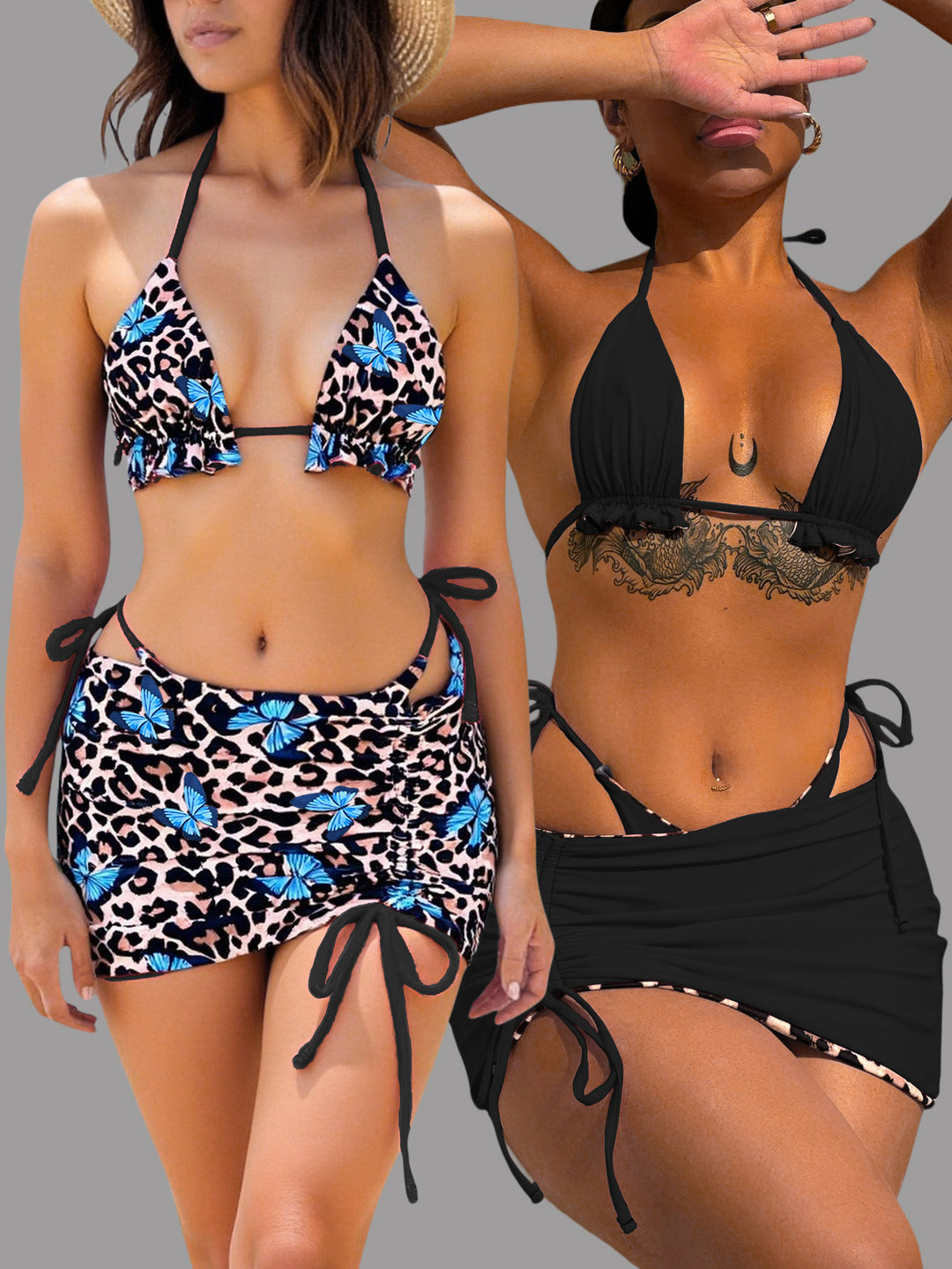 Damen Bikiniset mit verspieltem Rüschendetail und modischem Saum Echo Archiv