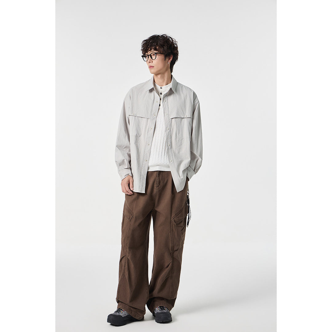 Unisex Weit geschnittene Hemdjacke im Utility‑Stil mit Druckknopfleiste Echoarchiv