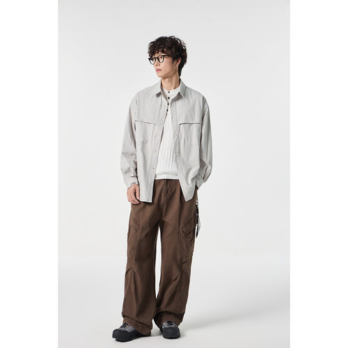 Unisex Weit geschnittene Hemdjacke im Utility‑Stil mit Druckknopfleiste Echoarchiv
