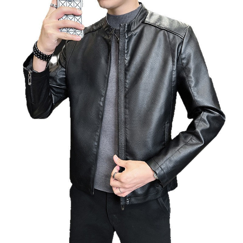 Herren Modische Kunstlederjacke mit hohem Kragen Echo Archiv