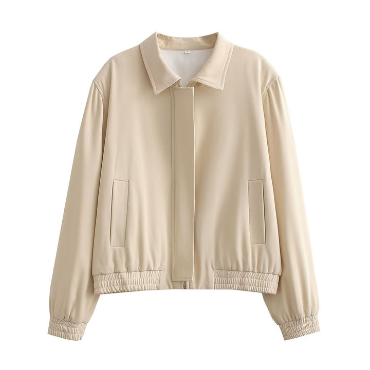 Damen Minimalistische Harrington-Bomberjacke mit verdeckter Frontblende und gerafftem Saum Echo Archiv