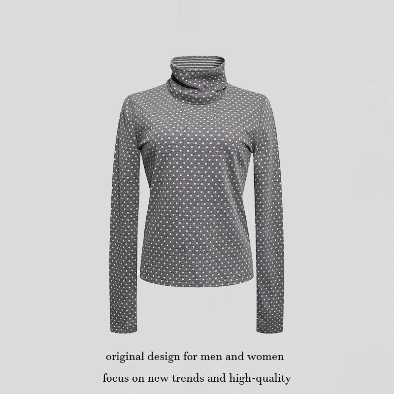 Damen Rollkragen-Feinstrickshirt mit Punktmuster und elastischem Jersey Echoarchiv