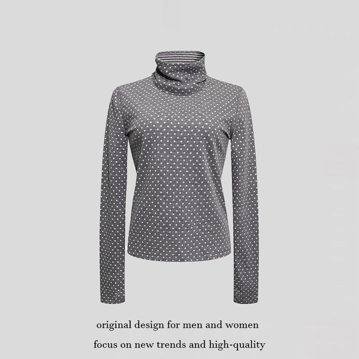Damen Rollkragen-Feinstrickshirt mit Punktmuster und elastischem Jersey Echoarchiv