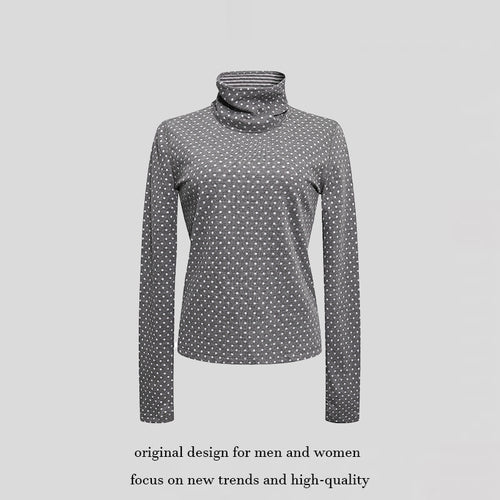 Damen Rollkragen-Feinstrickshirt mit Punktmuster und elastischem Jersey Echoarchiv