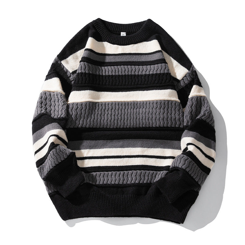Unisex Strukturierter Streifen-Strickpullover im Oversize-Relaxed-Fit Echo Archiv