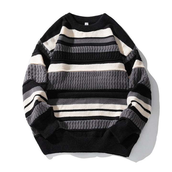 Unisex Strukturierter Streifen-Strickpullover im Oversize-Relaxed-Fit Echo Archiv