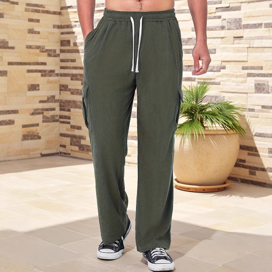 Herren Cord-Optik Cargo-Jogger mit Tunnelzug, elastischem Bund und aufgesetzten Klapptaschen – Bravaro