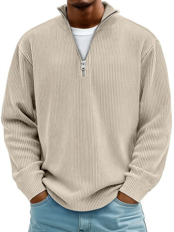 Herren nan gerippter Strickpullover mit halbem Reißverschluss und Stehkragen Echo Archiv
