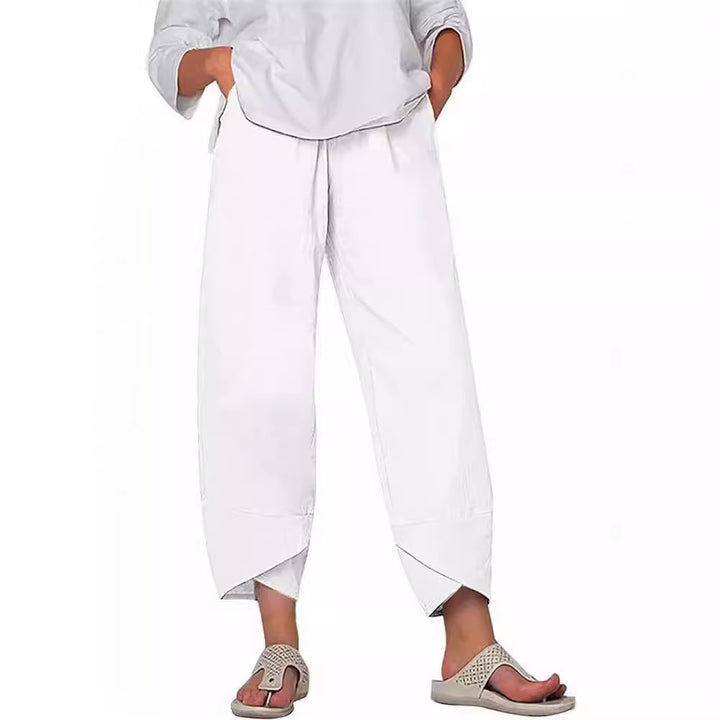 Damen Weite Culotte-Hose mit überlappendem Tulpen-Saum und elastischem Bund – Avérine