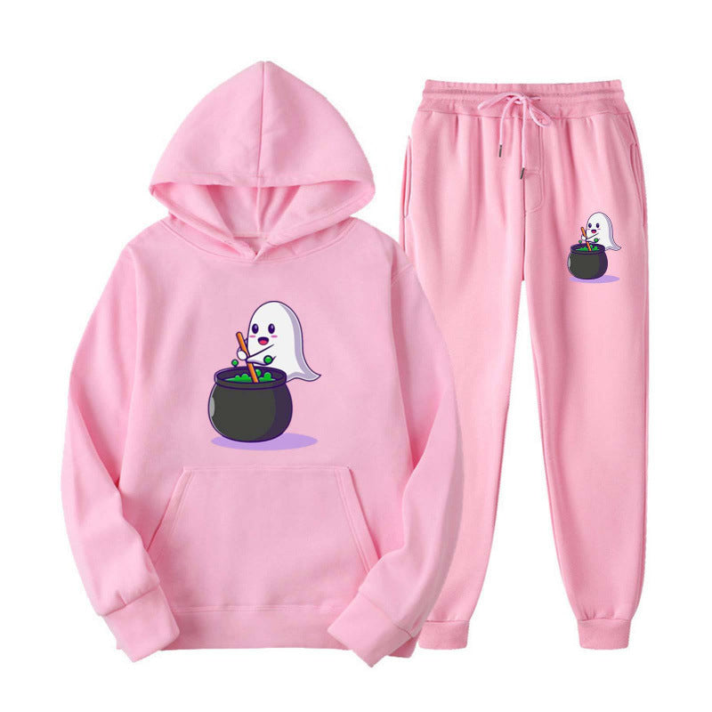 Unisex nan kuscheliger Kapuzenpullover und Jogginghose Set mit Halloween-Geistprint Echo Archiv