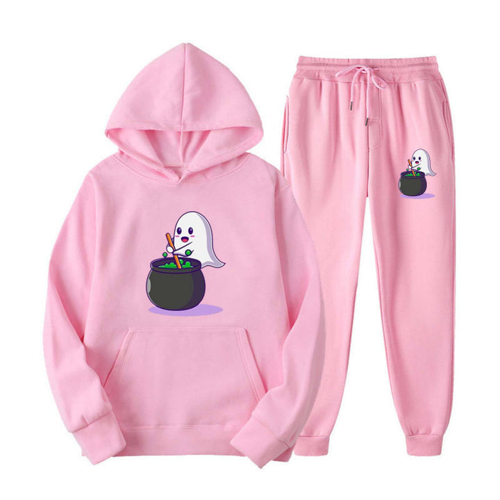 Unisex nan kuscheliger Kapuzenpullover und Jogginghose Set mit Halloween-Geistprint Echo Archiv