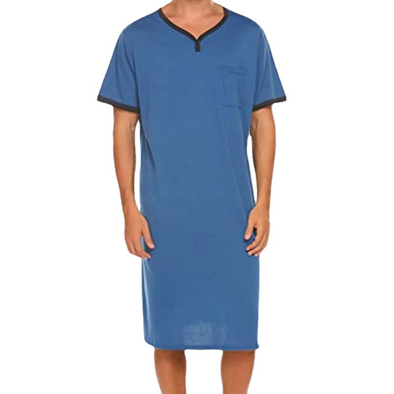 Herren nan langes Baumwoll-Schlafshirt mit Henley-Kragen Echo Archiv