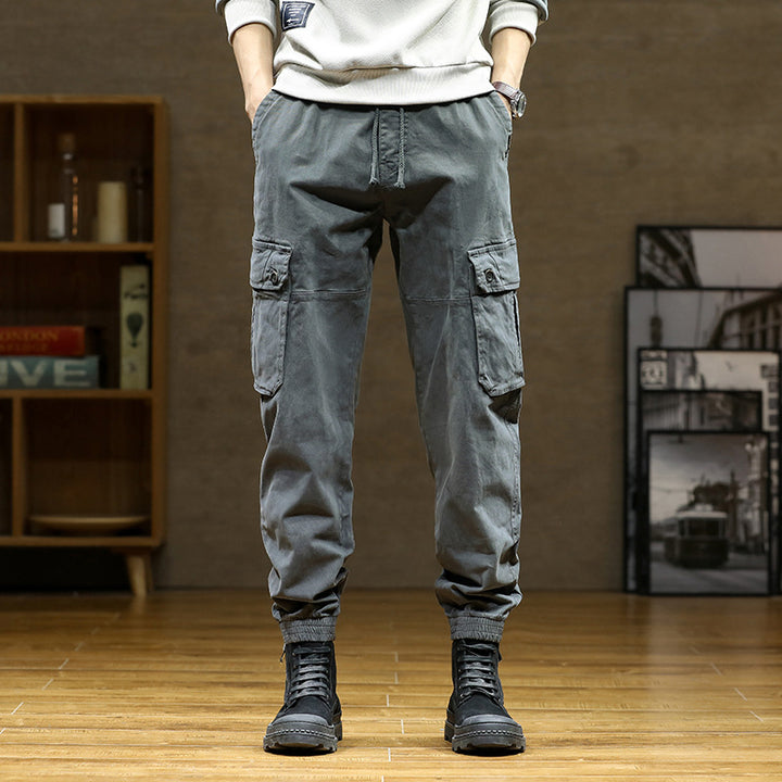 Herren Weiche Baumwoll-Utility-Cargohose im Joggerstil mit elastischem Bund und großvolumigen Klappentaschen Echo Archiv