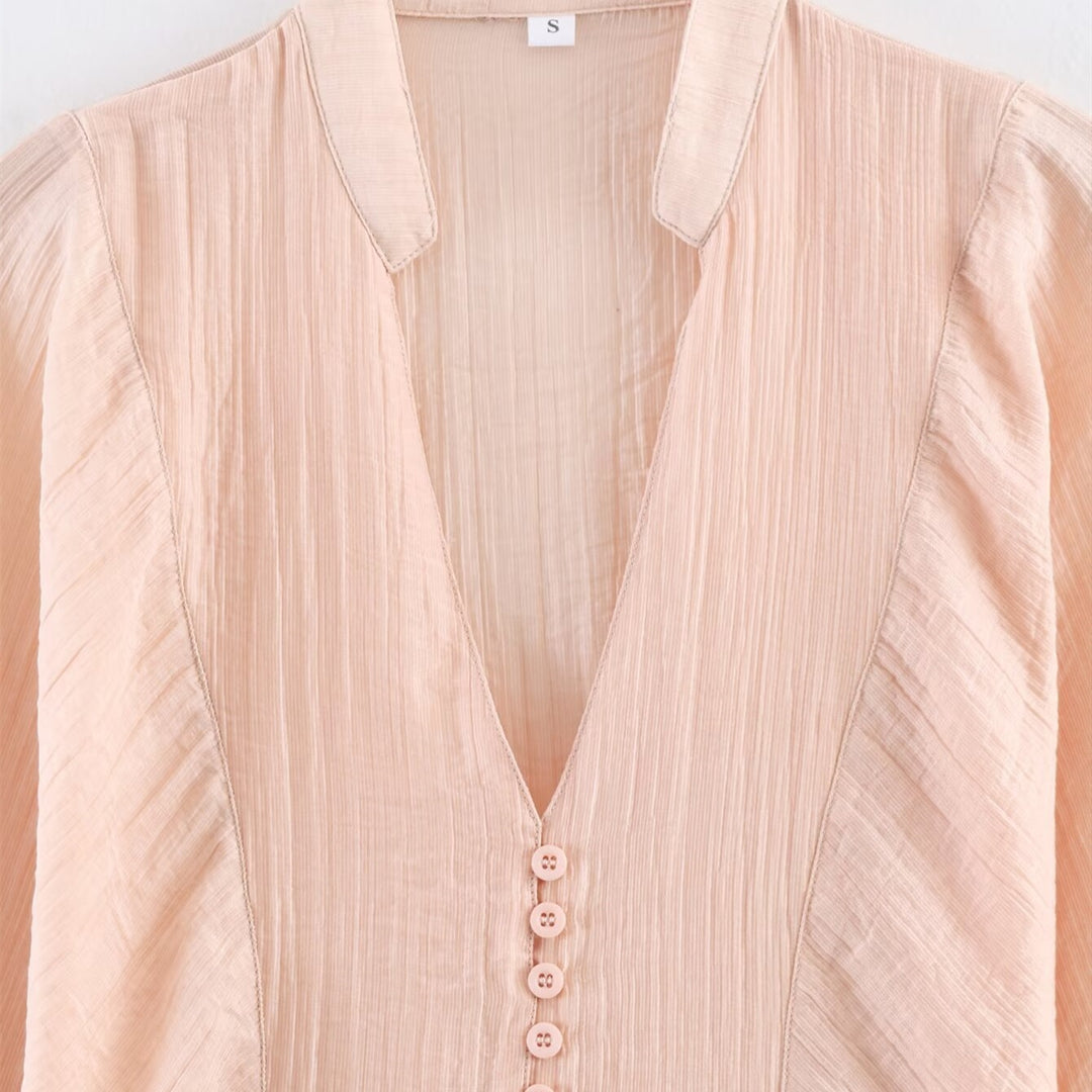 Damen elegante Bluse mit tiefem V-Ausschnitt und strukturierten Ärmeln Echo Archiv