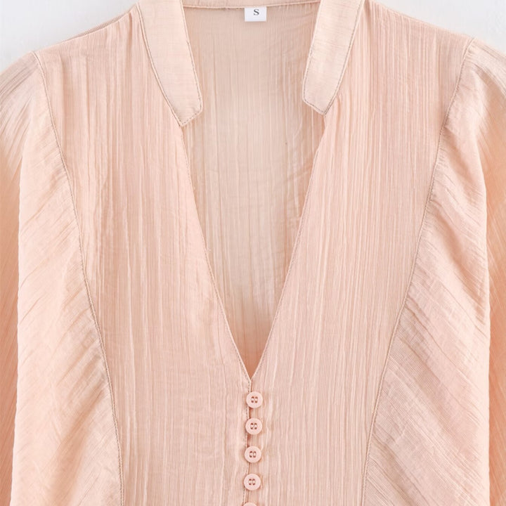 Damen elegante Bluse mit tiefem V-Ausschnitt und strukturierten Ärmeln Echo Archiv