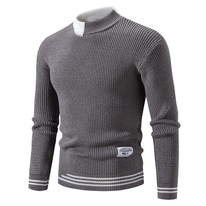 Herren nan gerippter Feinstrickpullover mit Stehkragen und kontrast-Blockdesign Echo Archiv