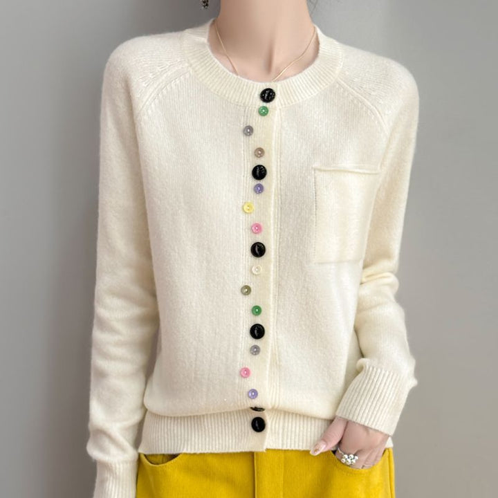 Damen Modischer Strickcardigan mit bunten Knöpfen Echo Archiv