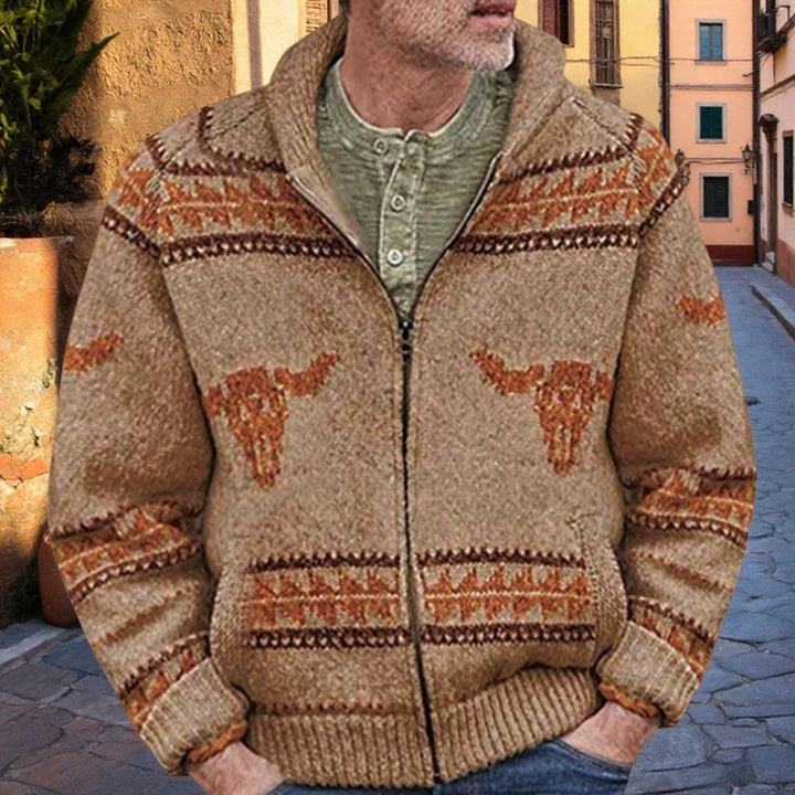 Herren Strickjacke mit einzigartigem Wildwest-Muster und warmem Futter Echoarchiv