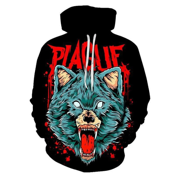 Herren Kapuzenpullover mit kreativer Wolfsgrafik Echoarchiv