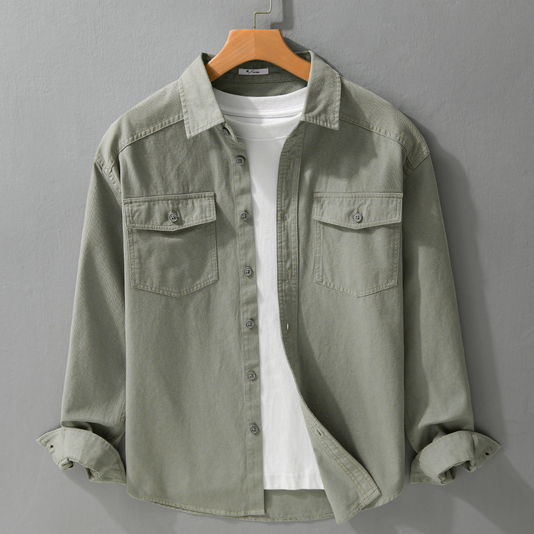 Herren Twill-Overshirt im Worker-Stil mit doppelten Brustklappen und Relaxed-Fit Echoarchiv