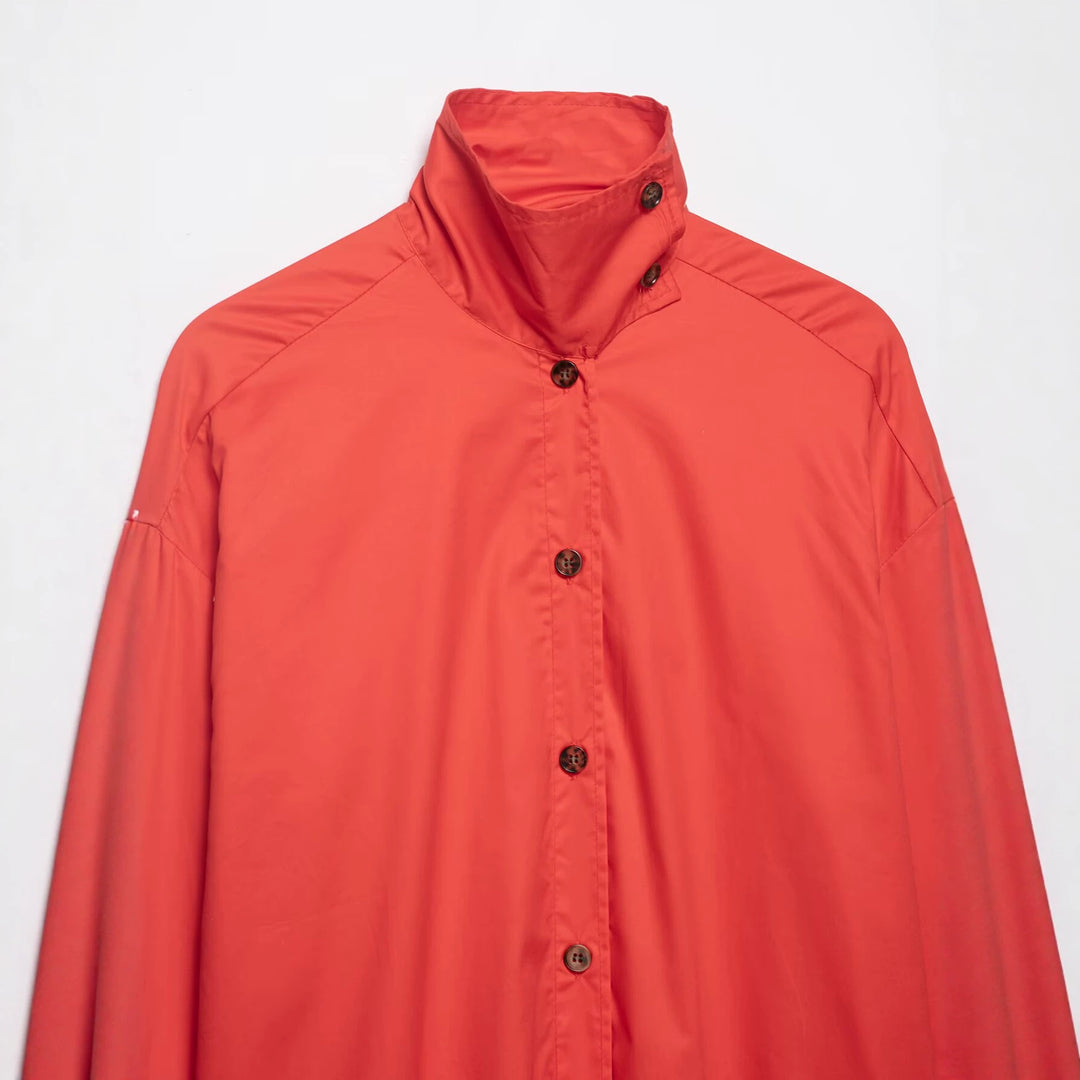 Damen Oversize Hemdjacke mit Stehkragen und durchgehender Knopfleiste Echo Archiv