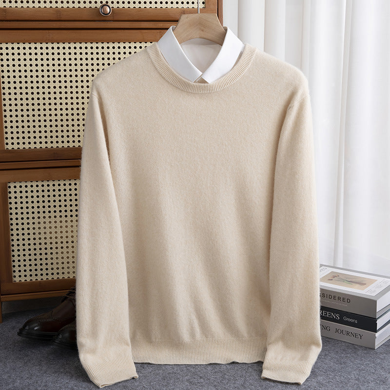 Herren Schlichter Rundhals-Feinstrickpullover kaschmirähnliche Haptik mit gerippten Abschlüssen Echoarchiv