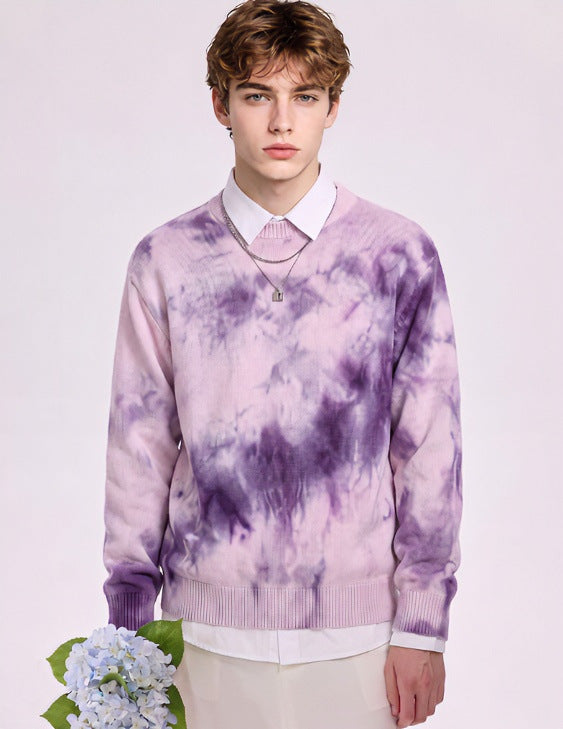 Herren Oversize-Strickpullover mit Batikoptik, Rundhalsausschnitt und Rippbündchen Echoarchiv