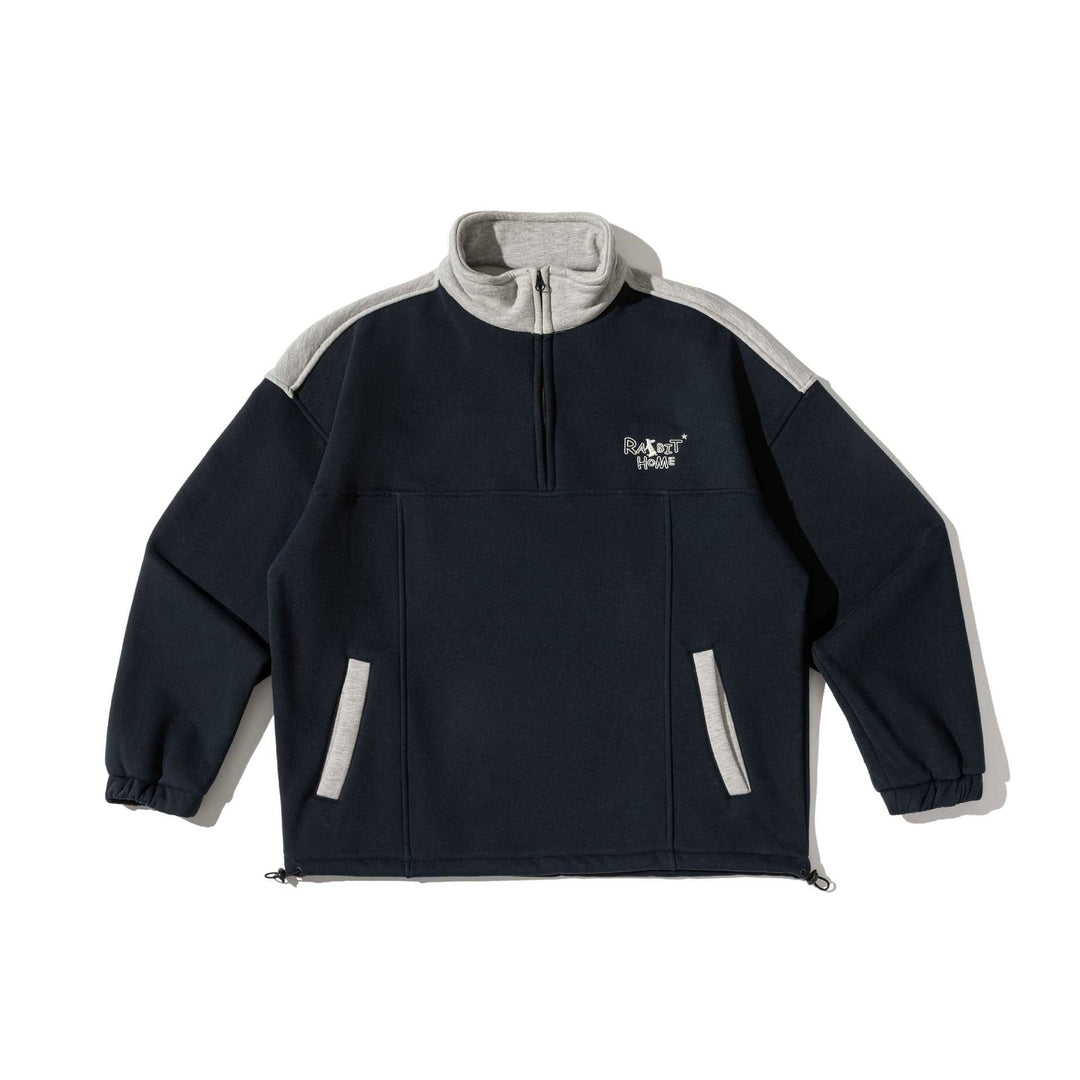 Unisex Halbzip-Sweatshirt im Oversize-Boxy-Schnitt mit hohem Stehkragen und Kängurutasche Echoarchiv