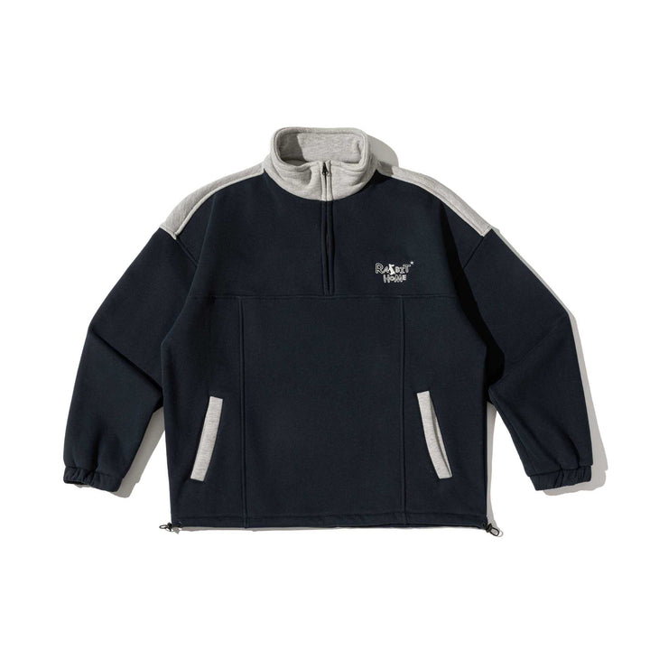 Unisex Halbzip-Sweatshirt im Oversize-Boxy-Schnitt mit hohem Stehkragen und Kängurutasche Echoarchiv