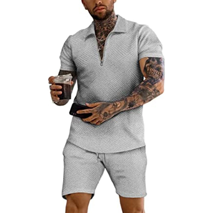 Herren modernes Kurzarm Freizeit-Set mit strukturiertem Design Echoarchiv